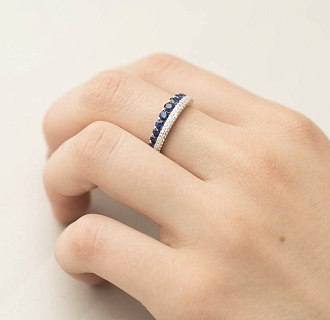 картинка Золотое кольцо с синими сапфирами и бриллиантами Интернет магазин Oniks Premiun