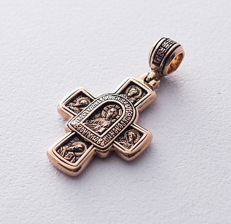 картинка Золотой православный крест "Господь Вседержитель. Иверская икона Божией Матери и восемь святых" Интернет магазин Oniks Premiun