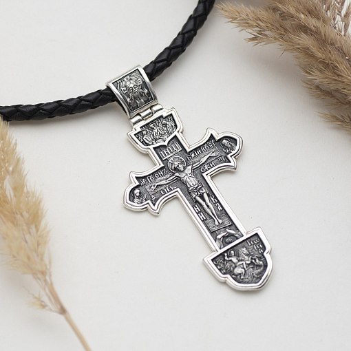 Серебряный православный крест "Распятие Христово. Деисус. Троица" 5